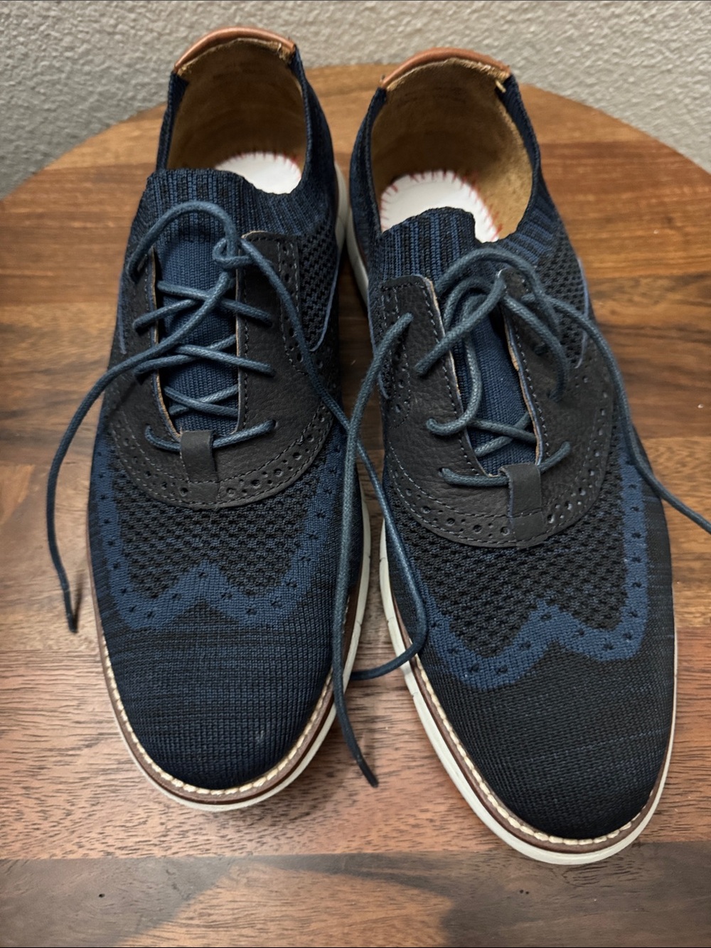 Johnston & Murphy Holden Knit Wingtip Oxford Blue Gray Hybrid Dress Sneaker